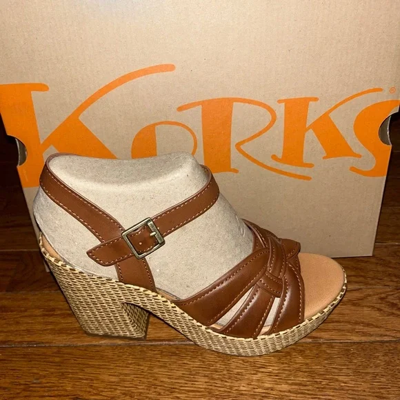 KORKS Dee Wedge Wrapped Platform Brown Faux Leather Straps Women’s Size 8 - Picture 4 of 14